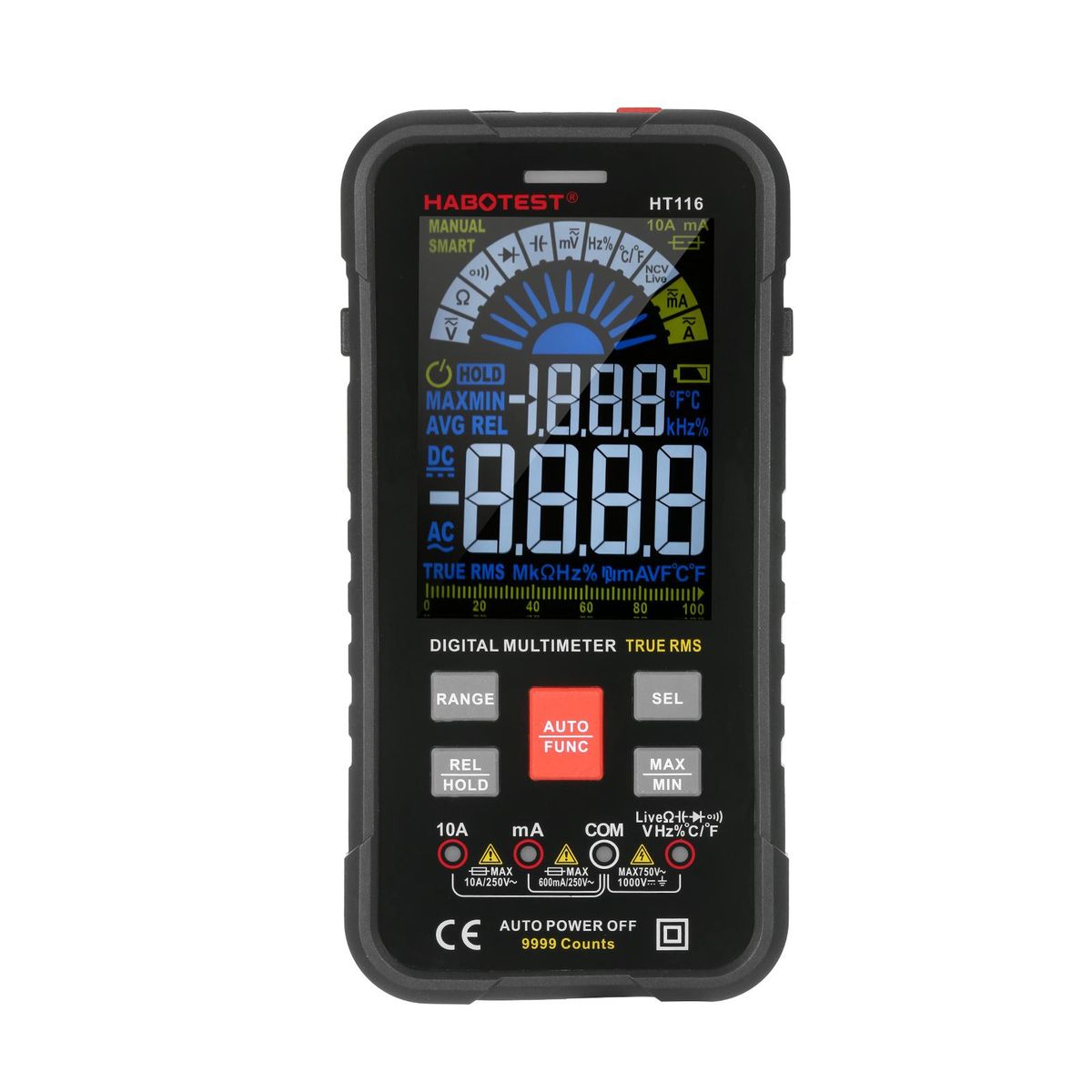 HABOTEST HT116 Digital Multimeter 9999 Counts True RMS Auto-off NCV Universal Meter Voltmeter Ammeter Mulitiple Tester for DC/AC Voltage Current Resistance Capacitance Frequency Temperature