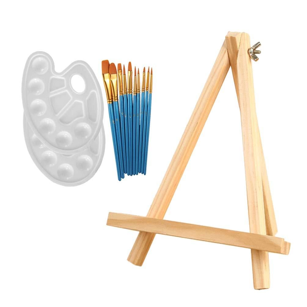 1 Set 13Pcs Acrylic Artist Painting Set Include 10Pcs Acrylic Painting Brushes, 2Pcs Palette and 1Pcs Mini Table Easel
