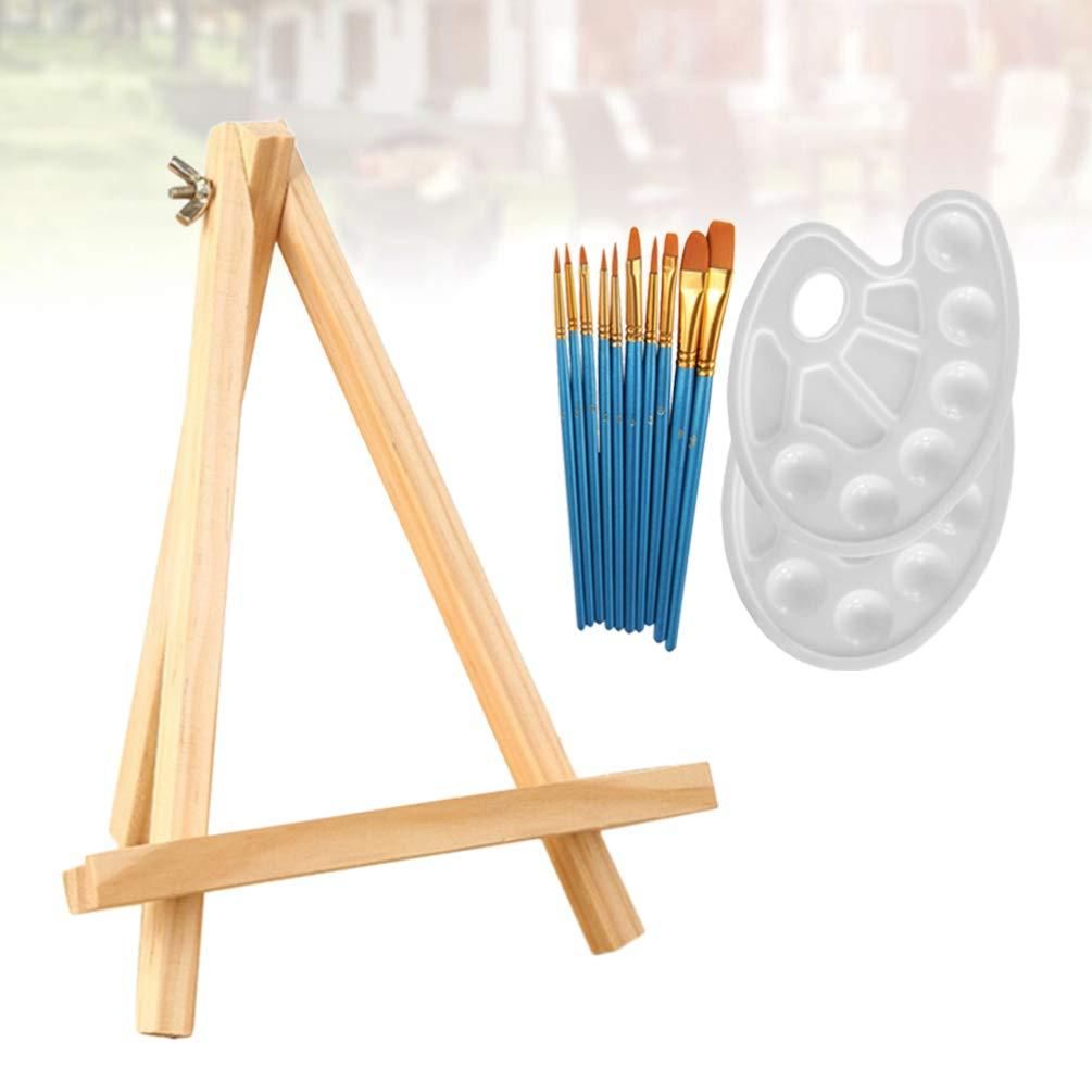 1 Set 13Pcs Acrylic Artist Painting Set Include 10Pcs Acrylic Painting Brushes, 2Pcs Palette and 1Pcs Mini Table Easel