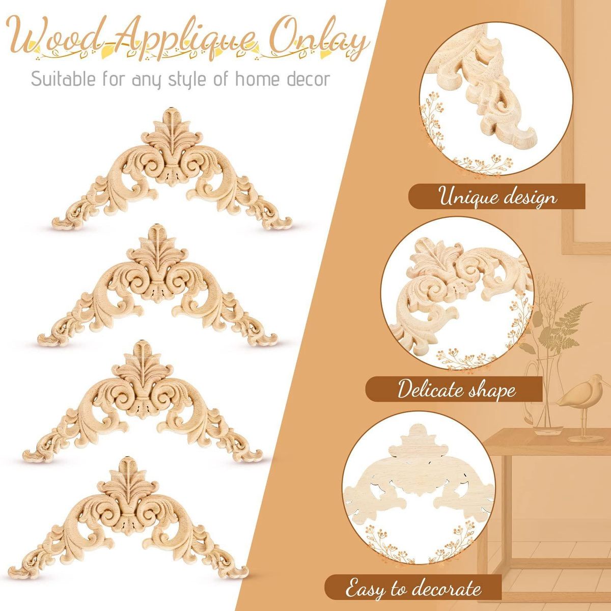 Wood Appliques Onlays Decorative Wood Appliques DIY Wood Appliques for Mirror Bed Door Cabinet Furniture