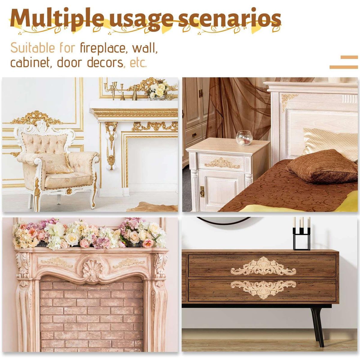 Wood Appliques Onlays Decorative Wood Appliques DIY Wood Appliques for Mirror Bed Door Cabinet Furniture