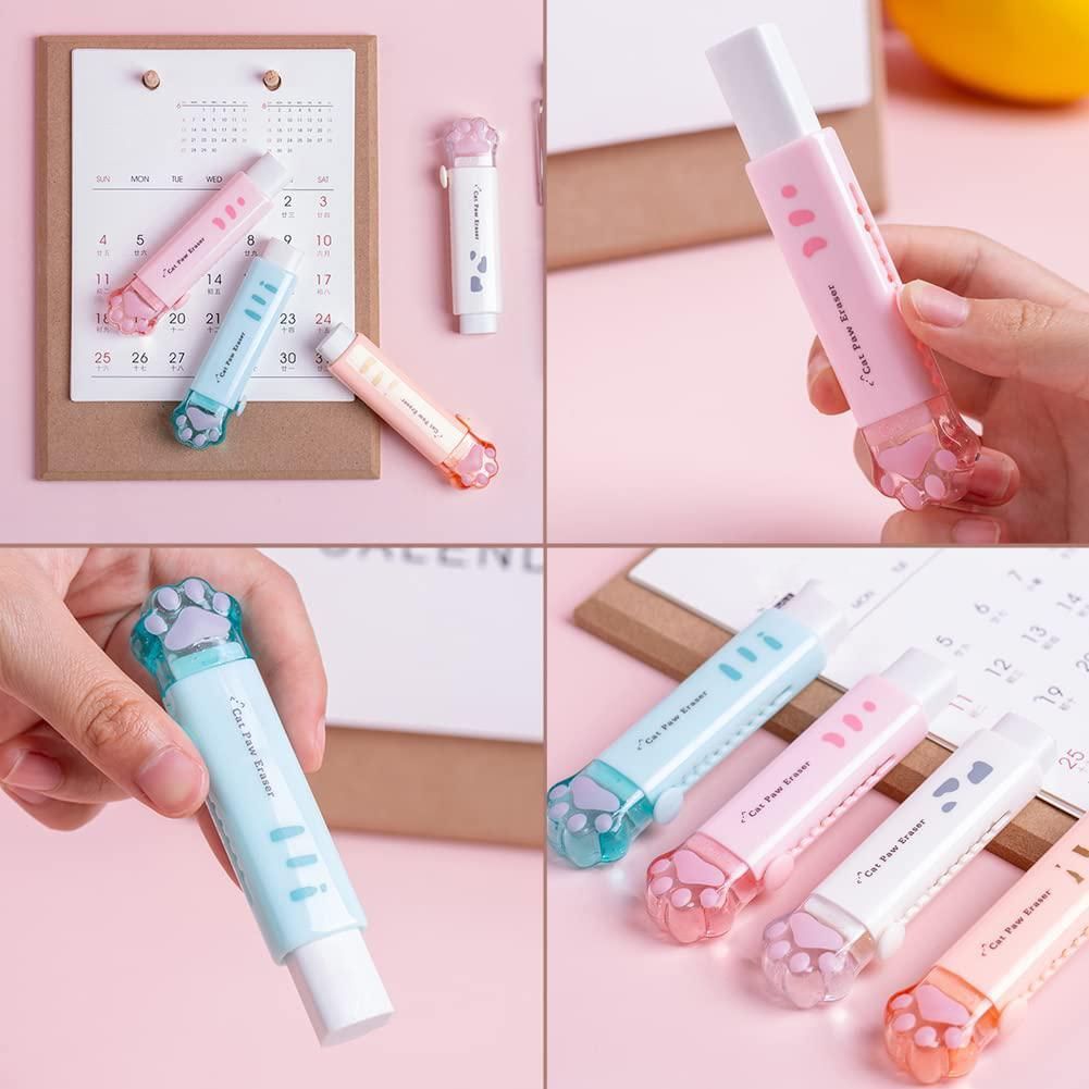 4 PCS Kawaii Push-Pull Design Cat'S Claw Eraser Portable