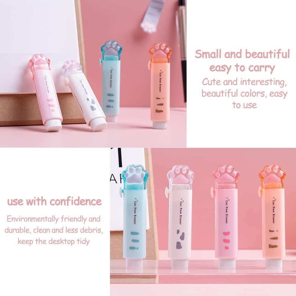 4 PCS Kawaii Push-Pull Design Cat'S Claw Eraser Portable