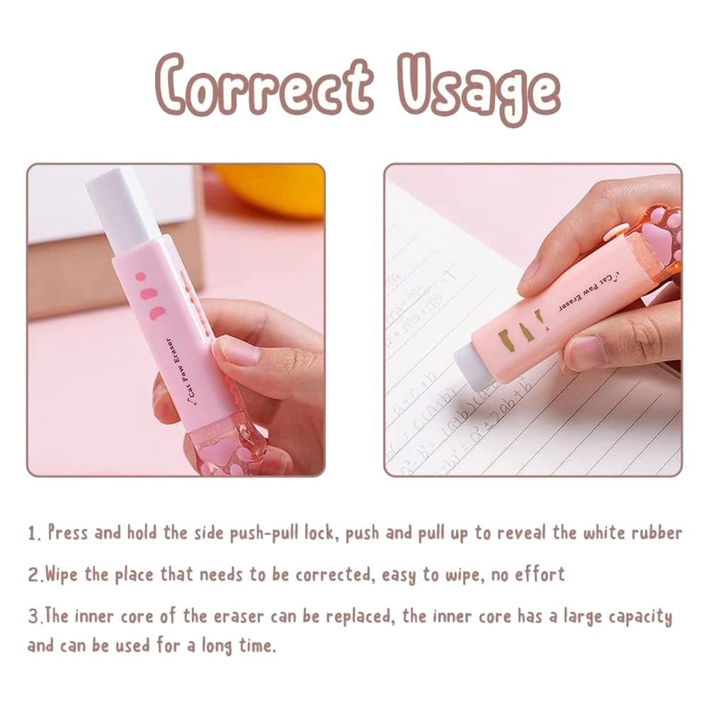 4 PCS Kawaii Push-Pull Design Cat'S Claw Eraser Portable