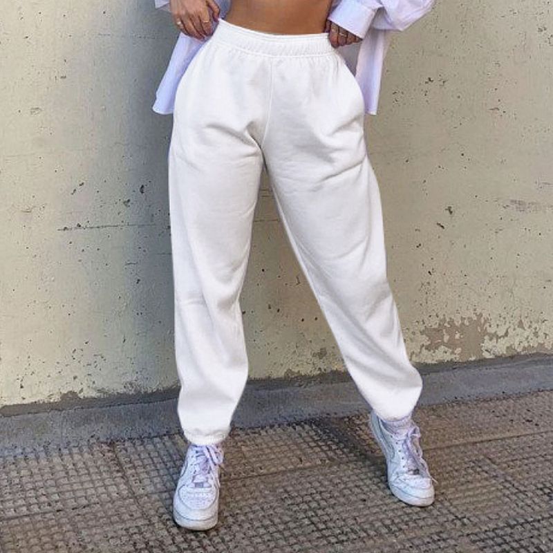 Autumn Winter Fleece Joggers Sweatpants Women High Waist Solid Loose Baggy Hip Hop Casual Fashion Sport Pants Streetwear(#Black)