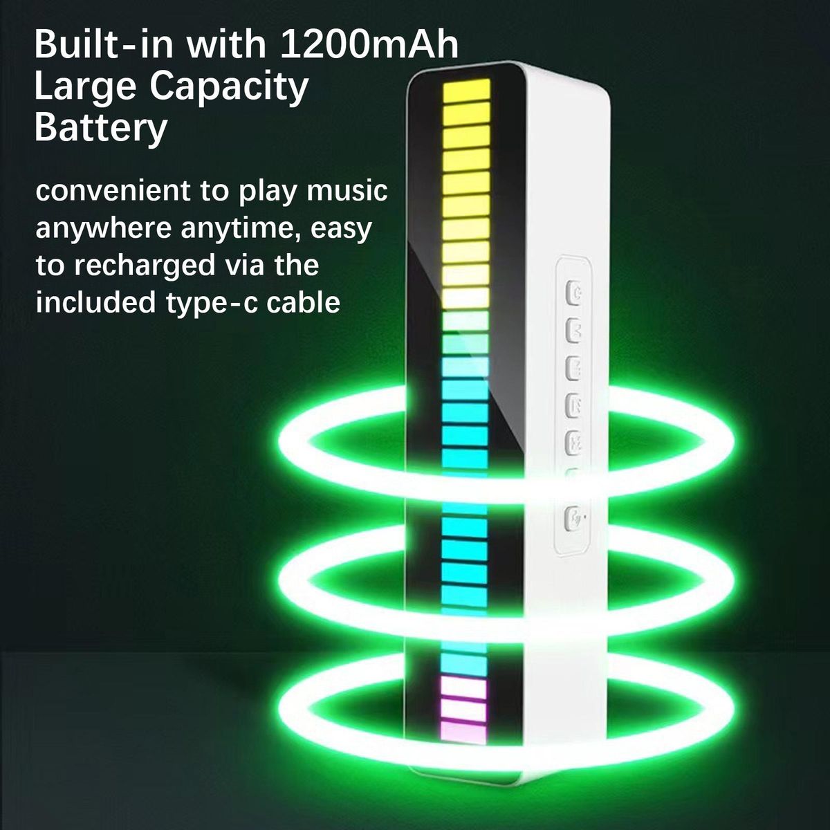 LED Beads Rhythm Light BT Speaker with Dual Horns Colorful Sound-sensitive Music Atmosphere Light Sound Box with FM Radio Voice-Activated Ambient Light RGB Colorful Tube Lamp Light Box Rechargeable Pickup Rhythmic Lamp Audio 