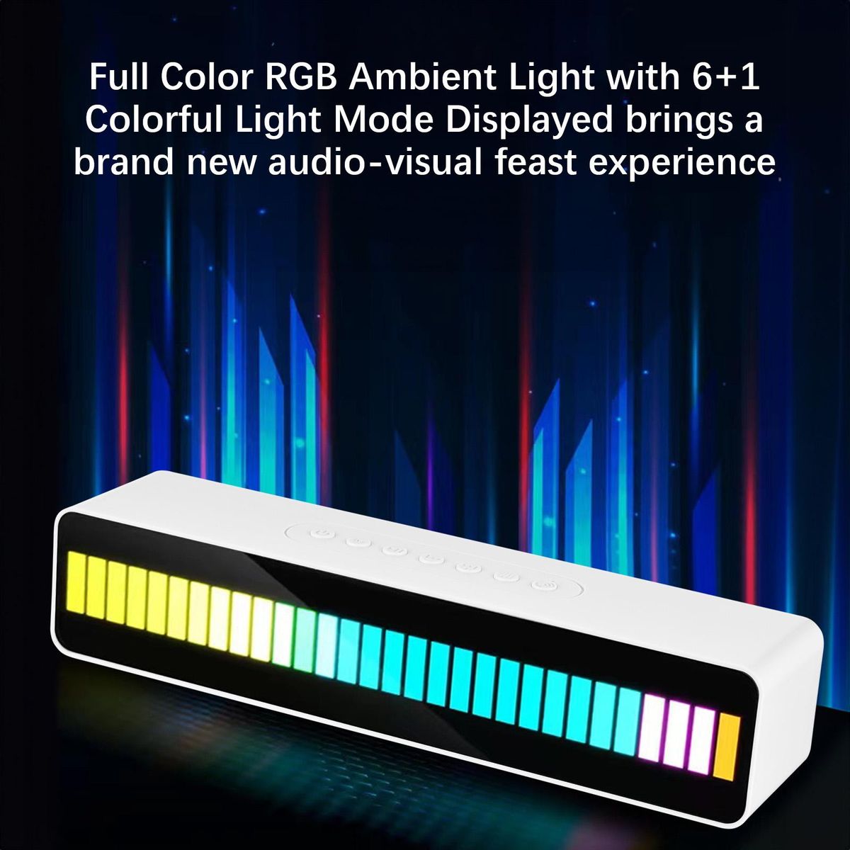 LED Beads Rhythm Light BT Speaker with Dual Horns Colorful Sound-sensitive Music Atmosphere Light Sound Box with FM Radio Voice-Activated Ambient Light RGB Colorful Tube Lamp Light Box Rechargeable Pickup Rhythmic Lamp Audio 