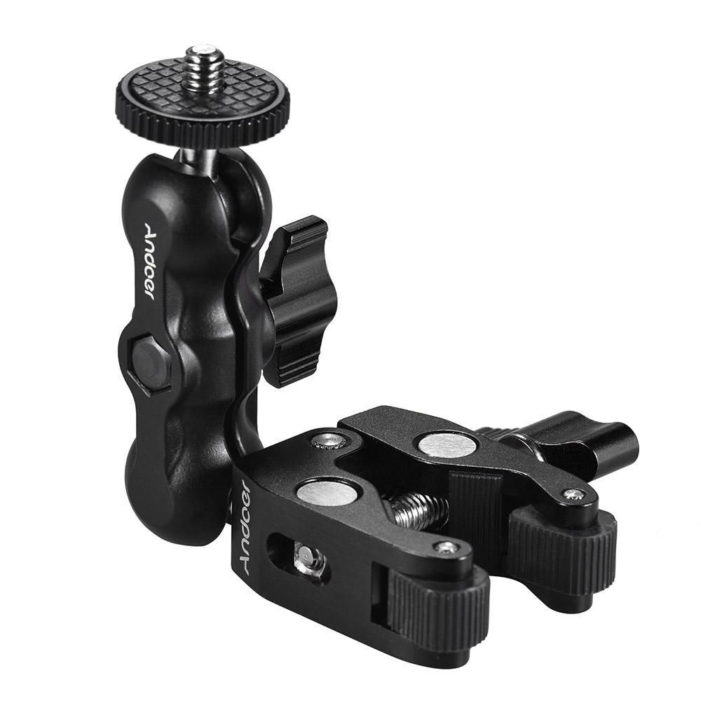 Andoer Multi-functional Clamp Ball Mount Clamp Articulating Friction Arm Super Clamp with 1/4 Inch Screw for GPS Monitor LED Video Light Flash Light Microphone