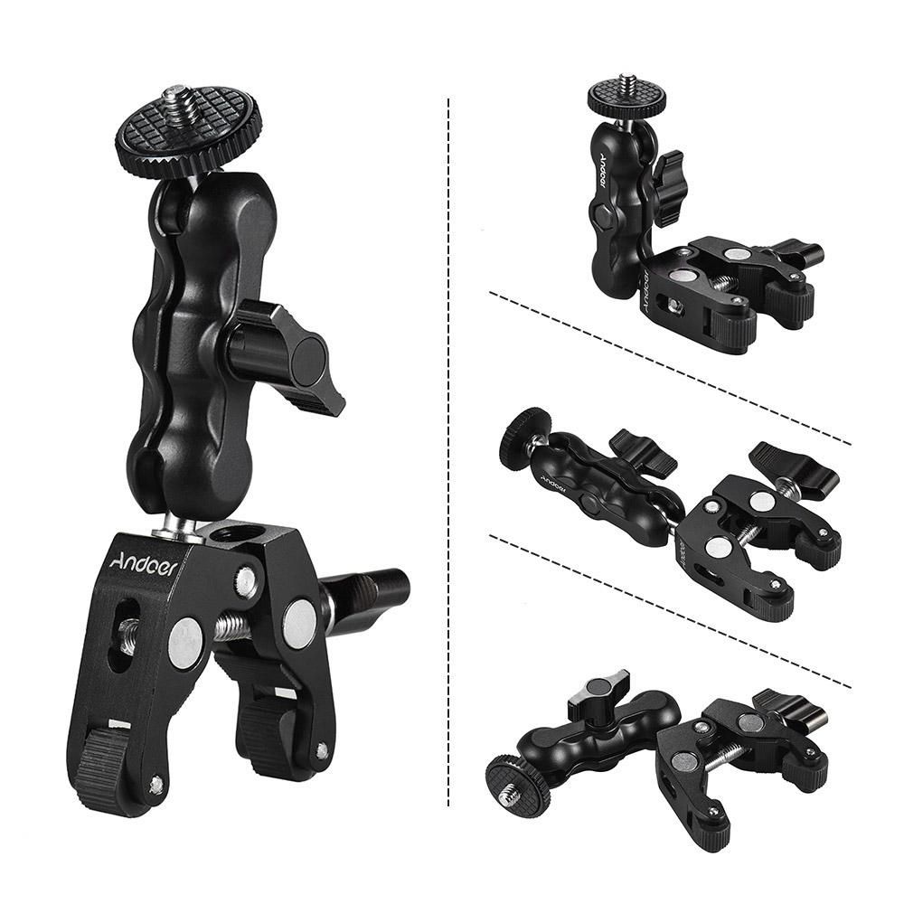 Andoer Multi-functional Clamp Ball Mount Clamp Articulating Friction Arm Super Clamp with 1/4 Inch Screw for GPS Monitor LED Video Light Flash Light Microphone