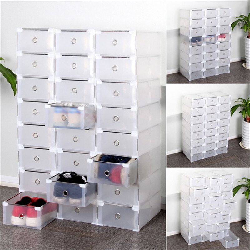 1/10 PCS Foldable Storage Shoe Box Shoe Rack Transparent Drawer Metal Frame Transparent Storage Box S