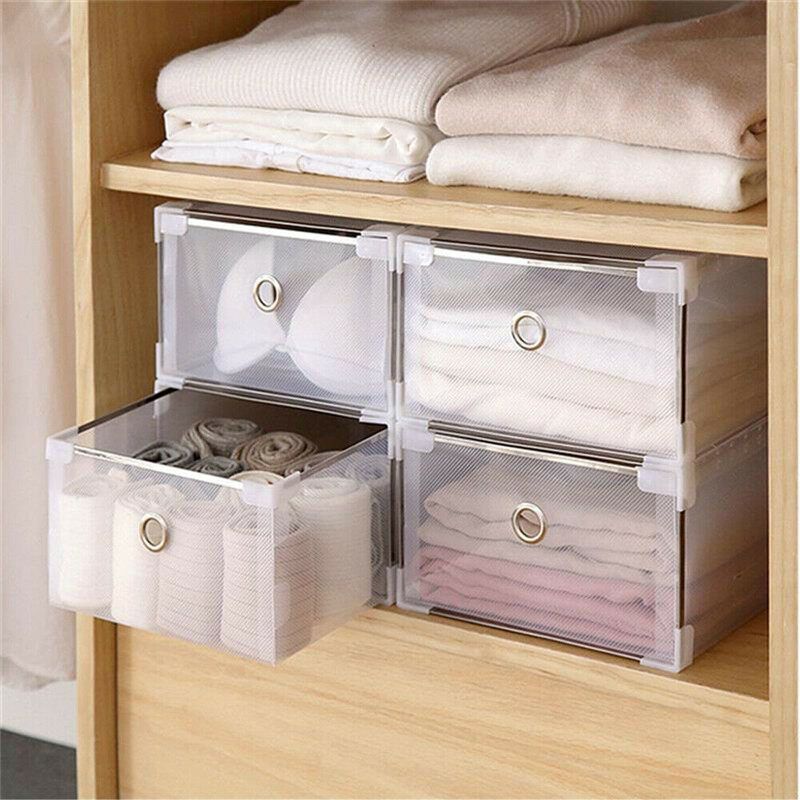 1/10 PCS Foldable Storage Shoe Box Shoe Rack Transparent Drawer Metal Frame Transparent Storage Box S