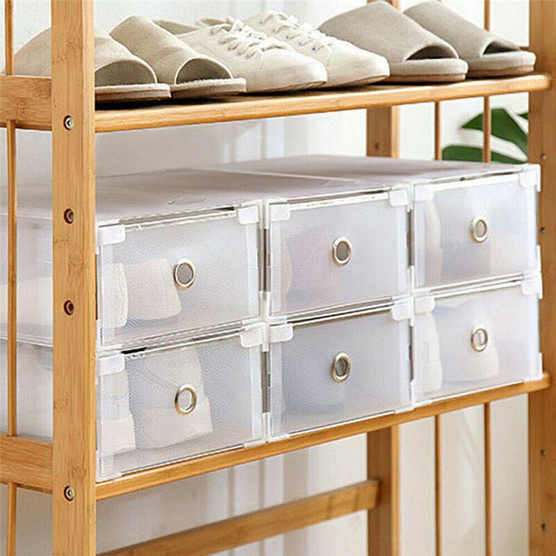 1/10 PCS Foldable Storage Shoe Box Shoe Rack Transparent Drawer Metal Frame Transparent Storage Box S