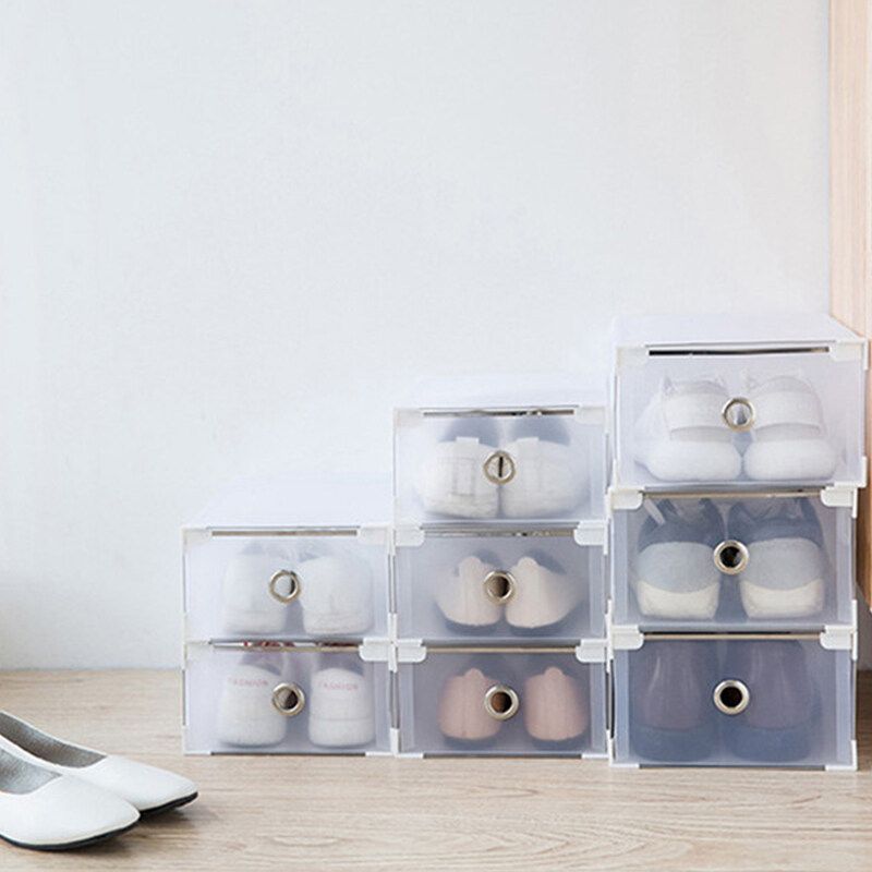 1/10 PCS Foldable Storage Shoe Box Shoe Rack Transparent Drawer Metal Frame Transparent Storage Box S