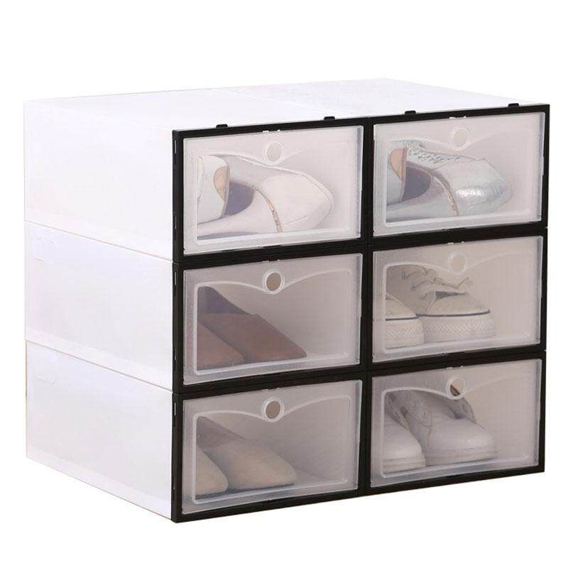 1Pcs Nordic Foldable Plastic Shoe Dustproof Tidy Box Case Storage Organizer Stackable For Female Shoes Flip Women's Black Single Pack {30.5 * 20 * 12cm}