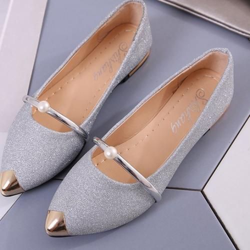Ladies Classic Low-heeled Simple Pointed High Heels-silver
