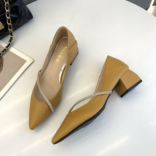 Ladies Classic Simple Pointed High Heels-Yellow