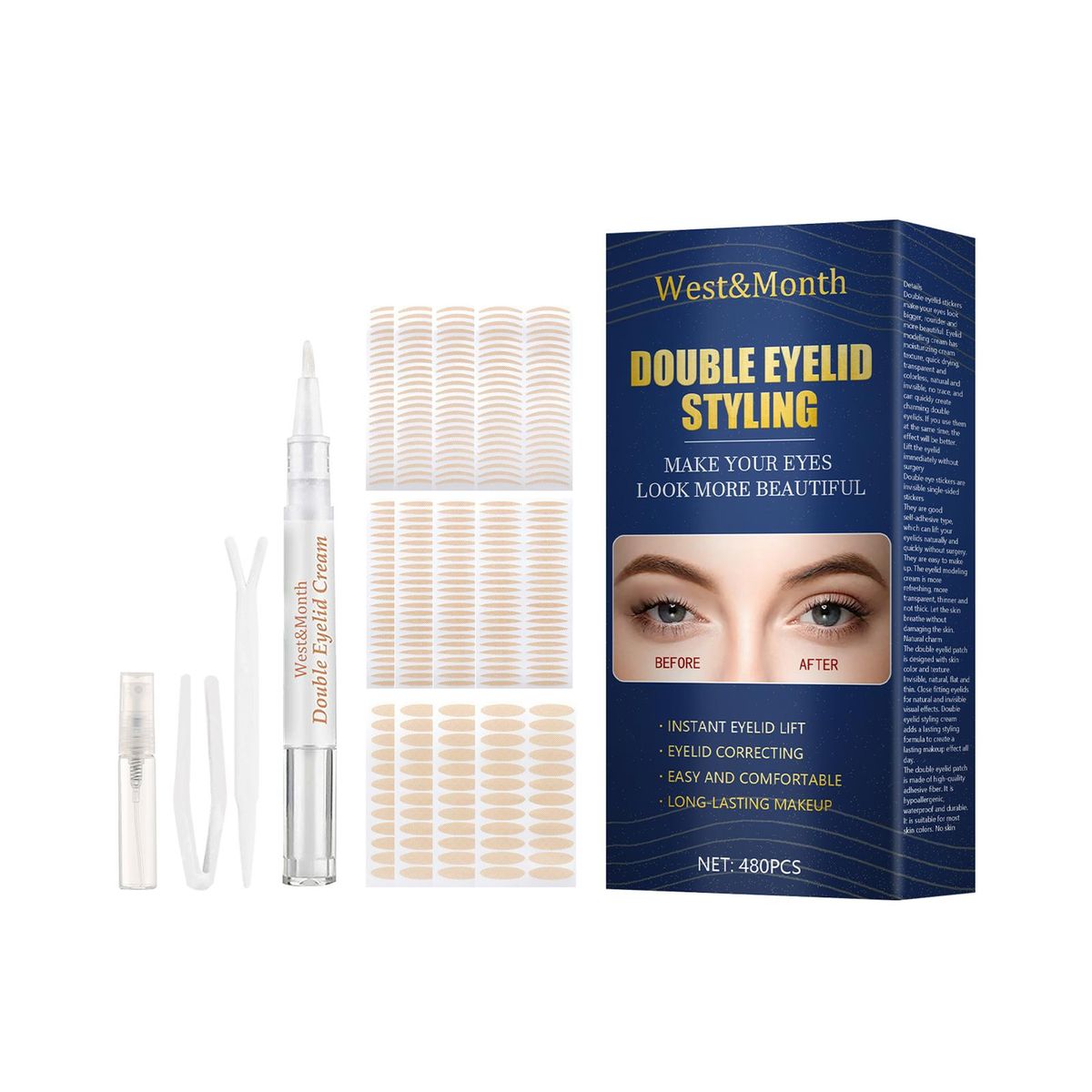 West&Month Double Eyelid Tapes Invisible Natural Double Eyelid Stickers Big Eye Decoration Mesh Lace Eyelids Fibers