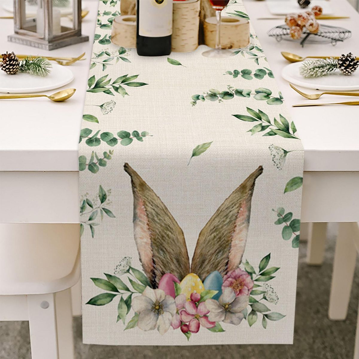 Table Mat Rabbit Table Runner Mat Happy Easter Decoration E