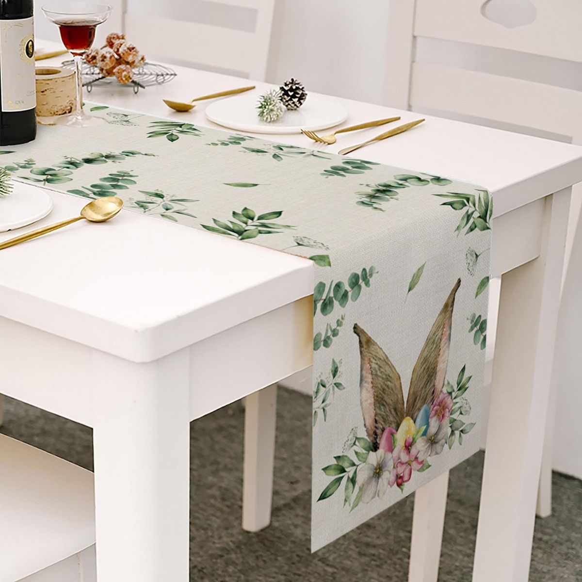 Table Mat Rabbit Table Runner Mat Happy Easter Decoration E