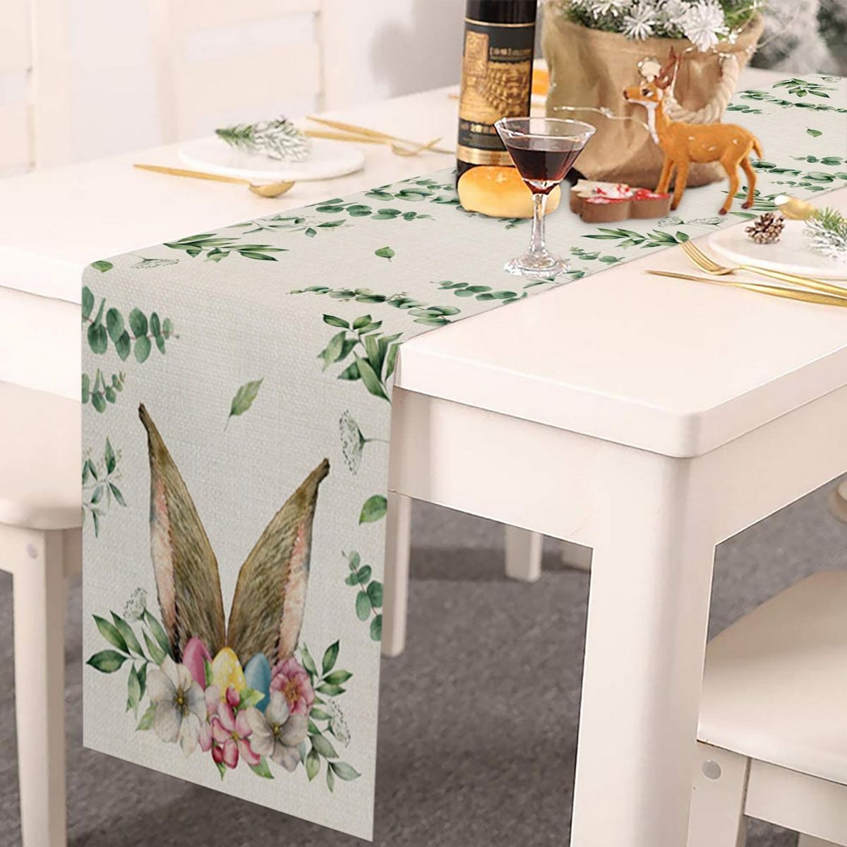 Table Mat Rabbit Table Runner Mat Happy Easter Decoration E