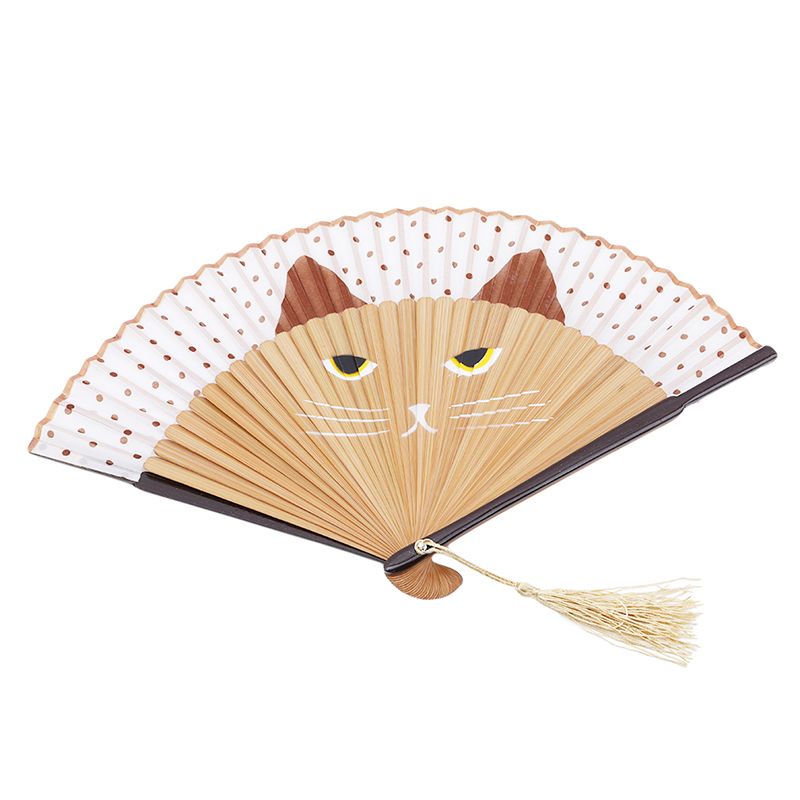 Party Folding Silk Folding Hollow Handheld Fan 2 Fans Wedding Decoration Style Dancing Cat Fan Cartoon Lovely Out Outdoor Hand