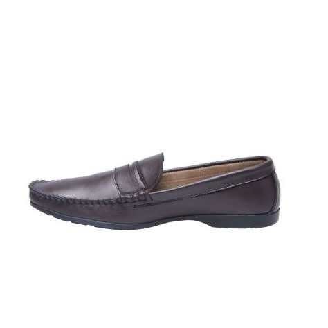 Belt Detail Leather Loafers - Brown