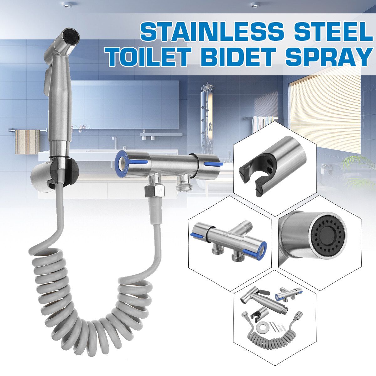 Stainless Steel Handheld Douche Bidet Toilet Hose Spray Shower Shattaf Kit