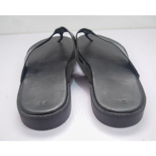 Men's Basket Pattern Leather Pam Slippers- Black