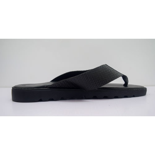 Men's Basket Pattern Leather Pam Slippers- Black
