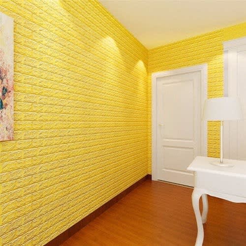 10pcs Self Adhesive Brick Wallpaper Sticker- yellow