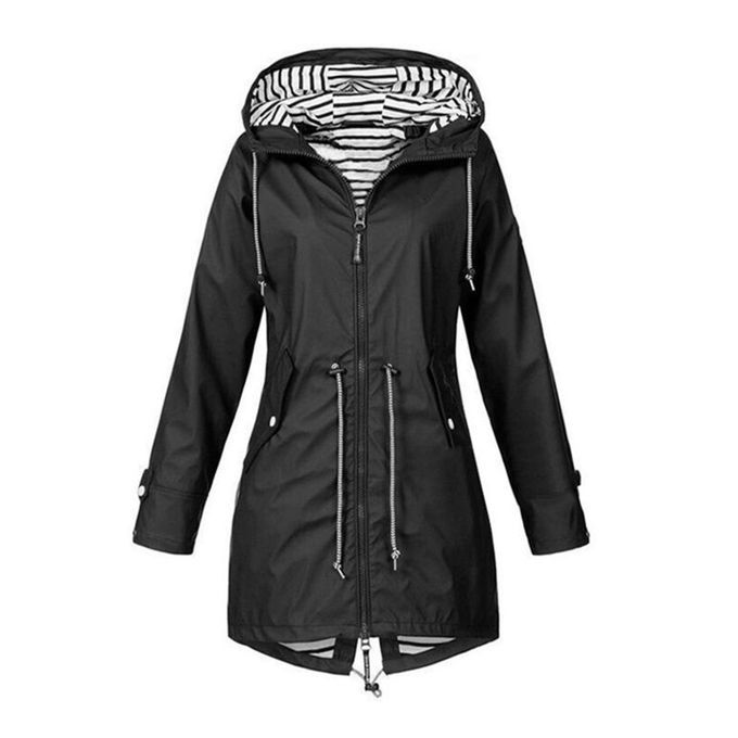 Hoodie Soft Woman Jacket Waterproof Rain Coat Outdoor Outwear Black XL