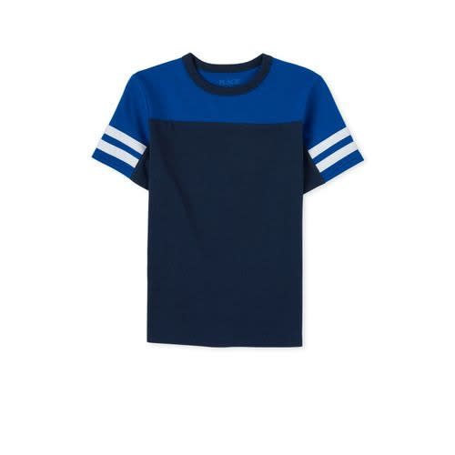 Boys Colour Block Striped Tshirt- Navy Blue