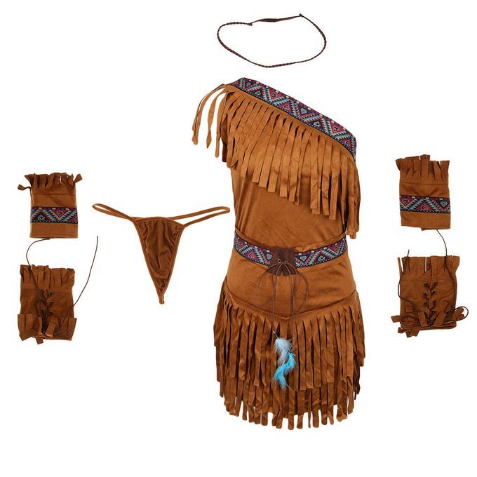 Set Of 6 Womens Tassel Indian Costume Set Native   Cosplay Fancy XL