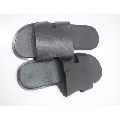 Men's Plain Leather Cover Pam Slippers- Black