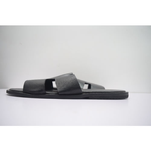 Men's Plain Leather Cover Pam Slippers- Black