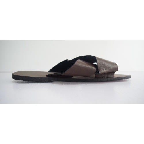 Men's Plain Leather Pam Slippers - Brown