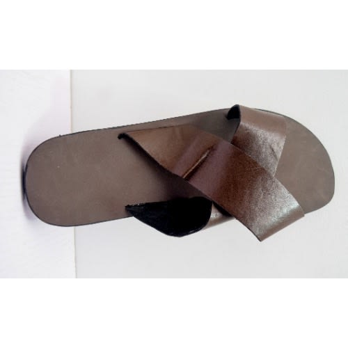 Men's Plain Leather Pam Slippers - Brown