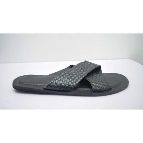 Men's Fashionable Leather Cross Basket Pattern Pam Slippers-black