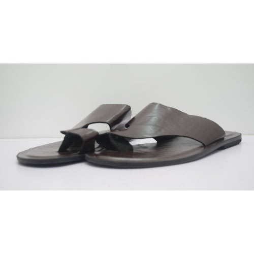 Men's Plain Leather Pam Slippers - Brown