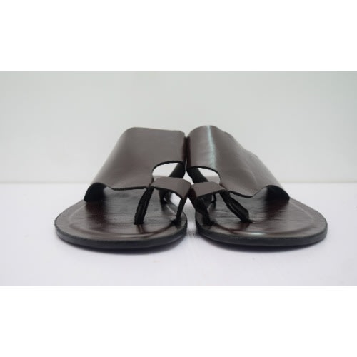 Men's Plain Leather Pam Slippers - Brown