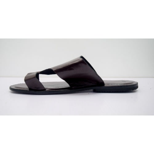 Men's Plain Leather Pam Slippers - Brown
