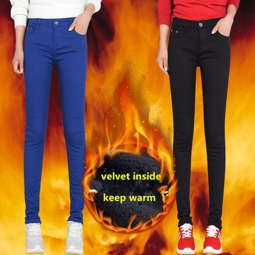 Women's Winter Warm Velvet Thickened Jeans Women High Waist Skinny Legging Pocket Fleece Lined Thermal Denim Pencil Pants Woman Gray