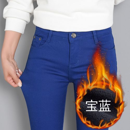 Women's Winter Warm Velvet Thickened Jeans Women High Waist Skinny Legging Pocket Fleece Lined Thermal Denim Pencil Pants Woman Gray