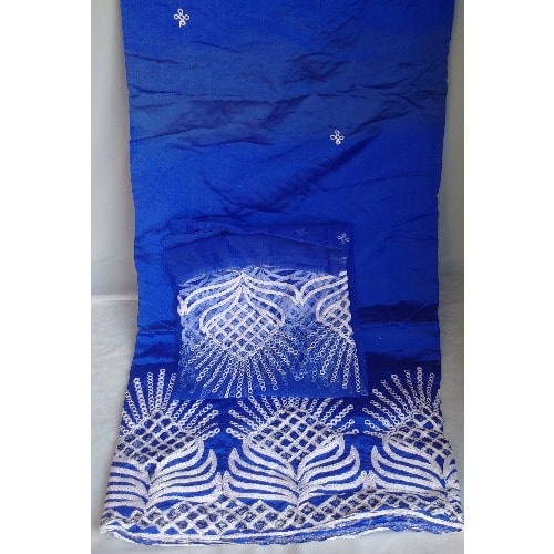 Blue Indian George With White Embroidery - 7 Yards
