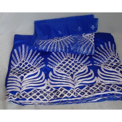 Blue Indian George With White Embroidery - 7 Yards