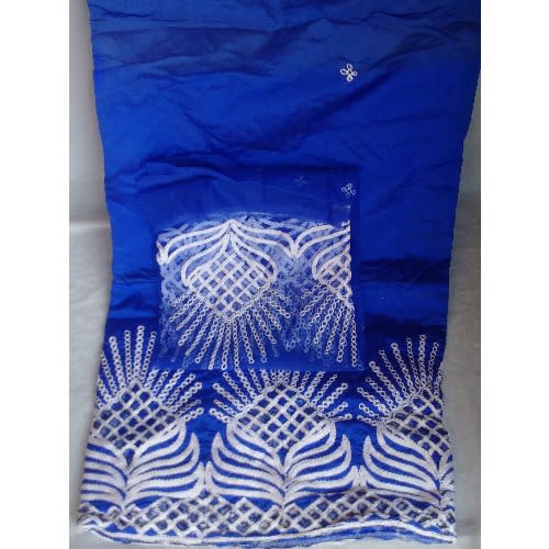 Blue Indian George With White Embroidery - 7 Yards