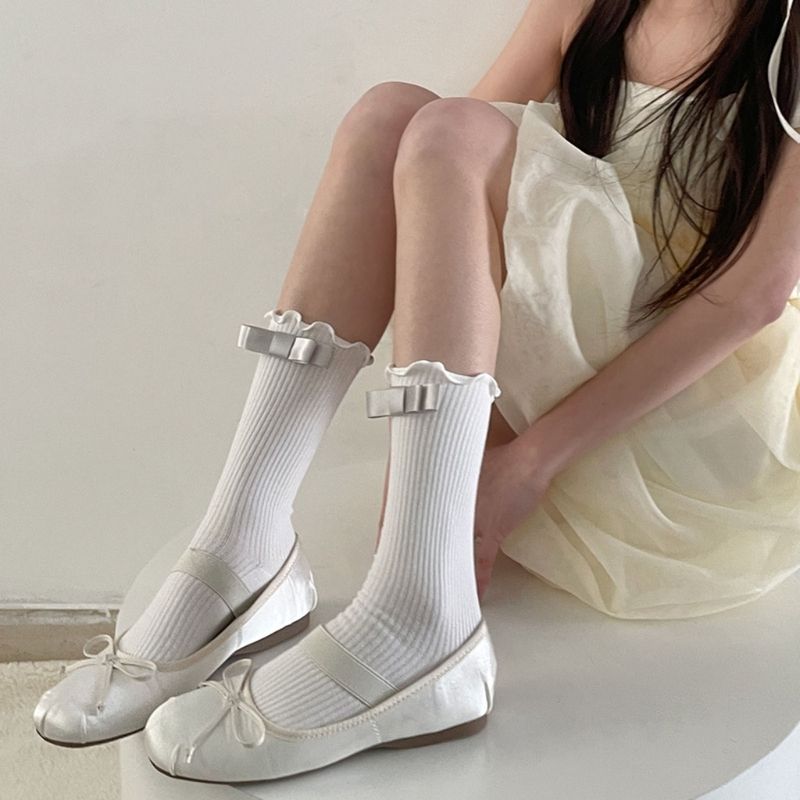 (milky White)Ballet Sock Casual  Wearing Lacy  Cotton Short Stocking Solid Color Y2K Short  We SMA