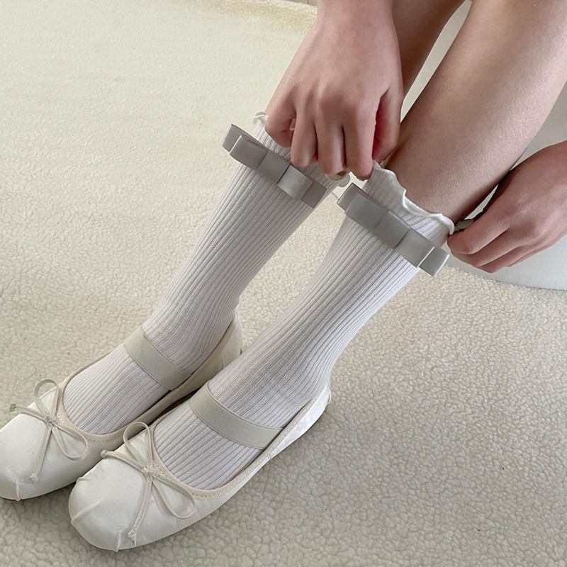 (milky White)Ballet Sock Casual  Wearing Lacy  Cotton Short Stocking Solid Color Y2K Short  We SMA