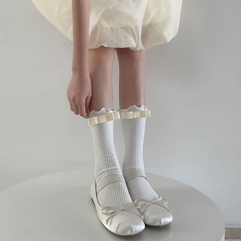 (milky White)Ballet Sock Casual  Wearing Lacy  Cotton Short Stocking Solid Color Y2K Short  We SMA
