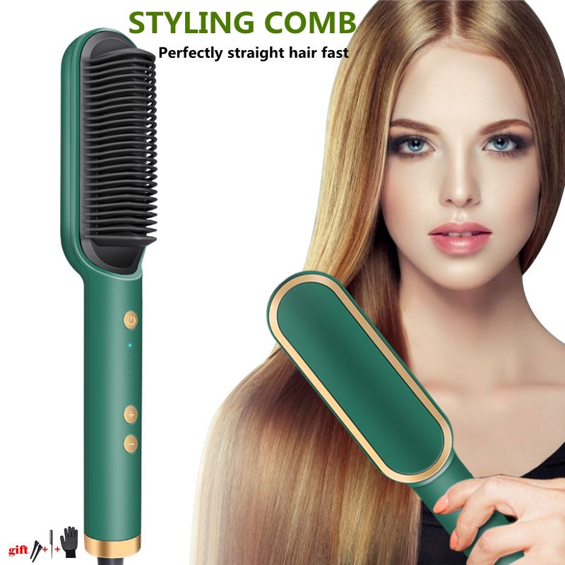 2-in-1 Anti Scald Ceramic Heating Hot Hair Styling Pressing Comb Straight Hair Brush-641
